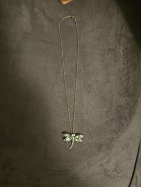 Source Unknown Silver Dragonfly Necklace with Green Accents